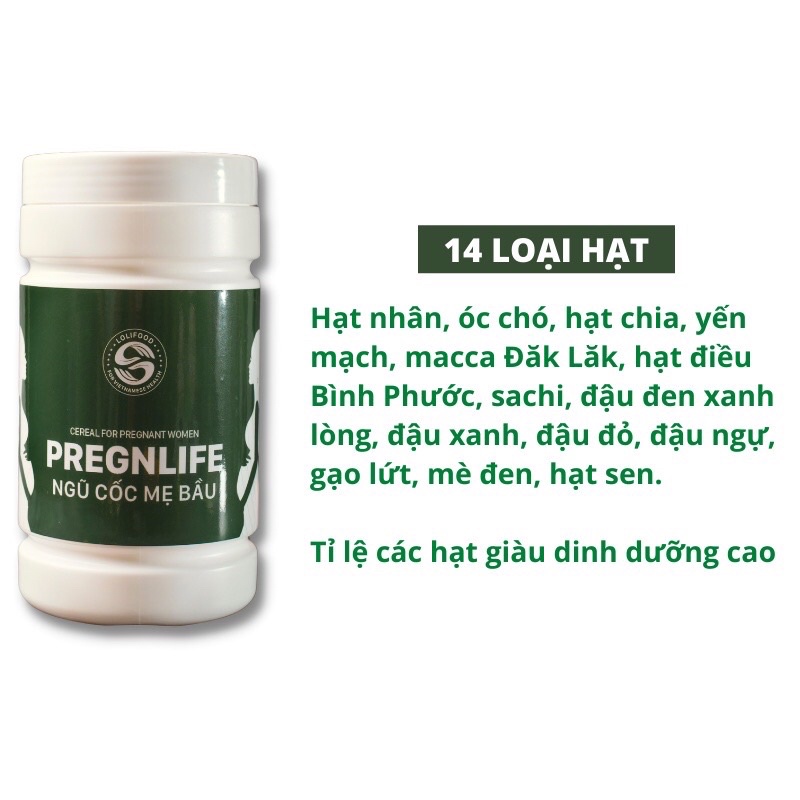 Ngũ Cốc Bà Bầu Pregnlife Lolifood Cao Cấp Siêu Dinh Dưỡng, Con Tăng Cân Đều Đặn, Lợi sữa Sau Sinh (Hộp 500gr)