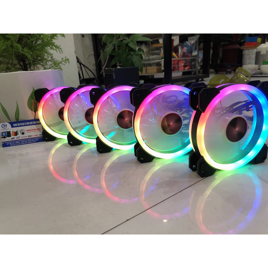 Quạt tản nhiệt, Fan Led RGB Coolmoon Sunshine V1 Dual Ring (Dùng qua Hub chuyển đổi nguồn)