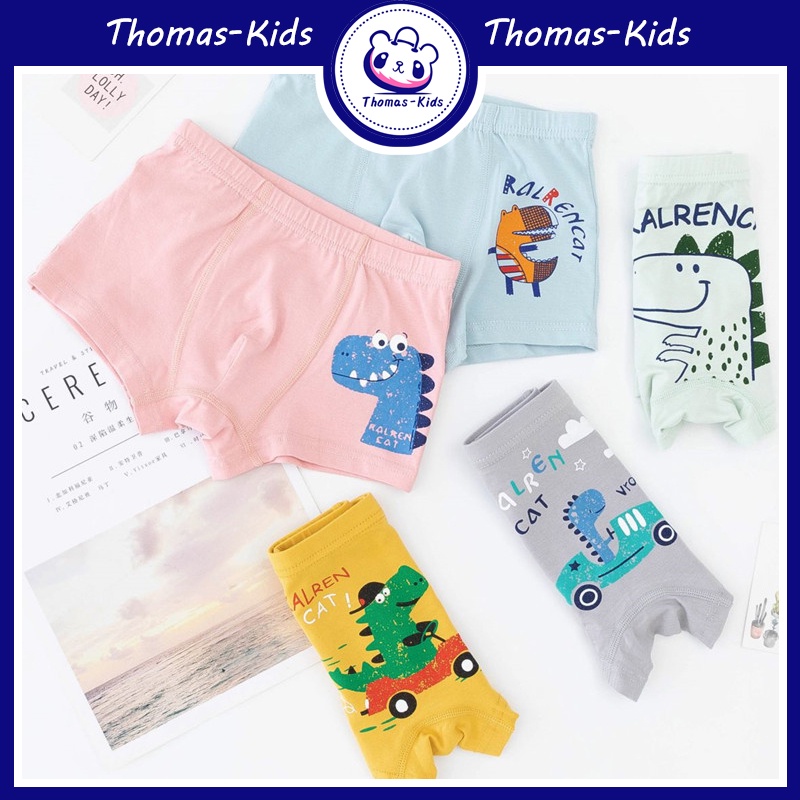 Quần Lót Boxer Cotton In Họa Tiết Khủng Long Vui Nhộn Thời Trang Cho Bé Trai 3-12 Tuổi