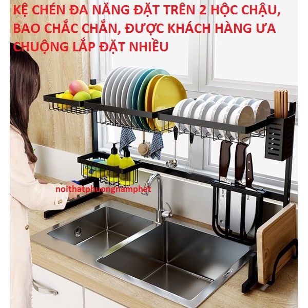 [GIÁ SỈ CHẠY SỐ LƯỢNG] DÀI 85CM đen Kệ Chén Đa Năng THÔNG MINH ĐẶT TRÊN CHẬU DÀNH CHO CHẬU 2 HỘC Giá Để Bát ĐũA CHÉN