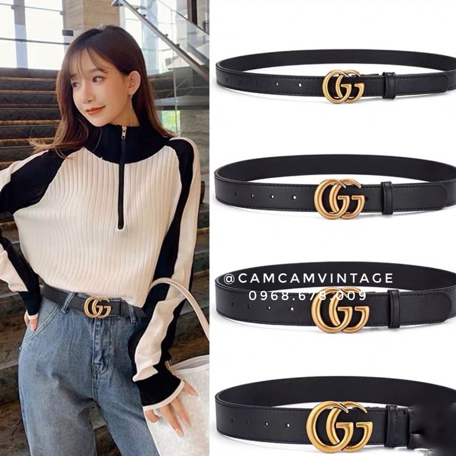 Thắt lưng da nữ dây lưng da nam nữ Sang chảnh Chữ GG thắt lưng váy - Dây nịt da xịn sang chảnh Dio Gucci