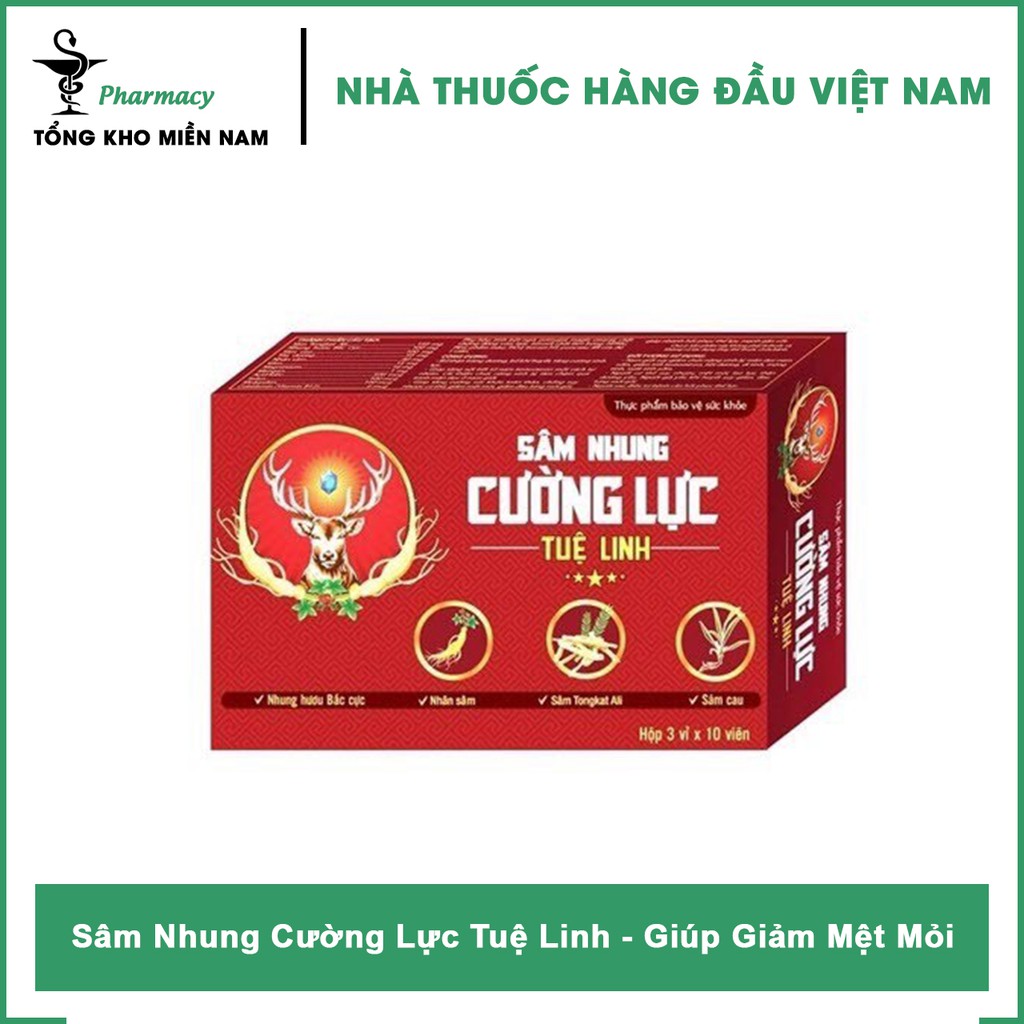 Sâm Nhung Cường Lực Tuệ Linh - Giúp Giảm Mệt Mỏi, Đau Lưng Mỏi Gối Hộp 3 Vỉ x 10 Viên