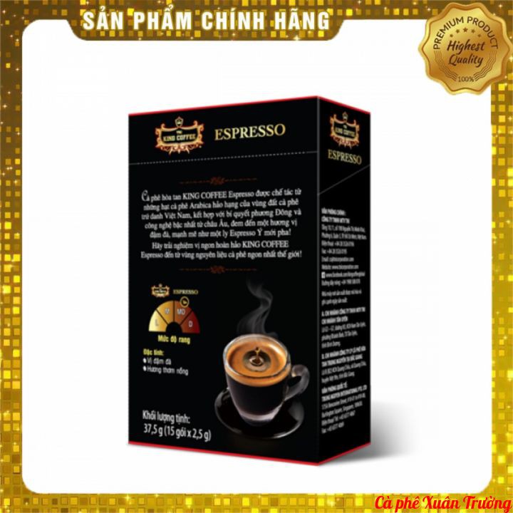 Cà phê đen hòa tan TNI KING COFFEE ESPRESSO HỘP 15 stick