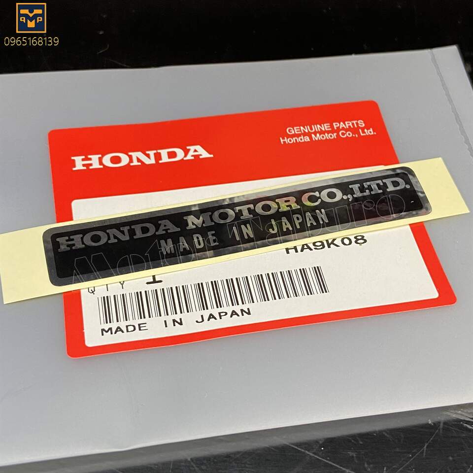 Tem nhôm "HONDA MOTOR CO.,LTD. MADE IN JAPAN"