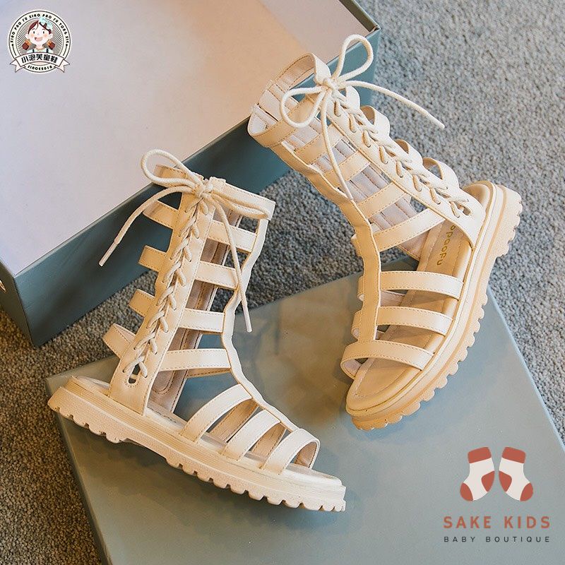 Giày sandal chiến binh cho bé - Dép sandal bé gái cao cổ khóa kéo phối dây thắt cực điệu phong cách Hàn Quốc V183