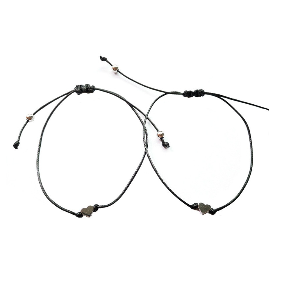 Set 2 Vòng Tay Chuỗi Hạt Đá Núi Lửa Mặt Hình Trái Tim May Mắn JP5 Cho Cặp Đôi