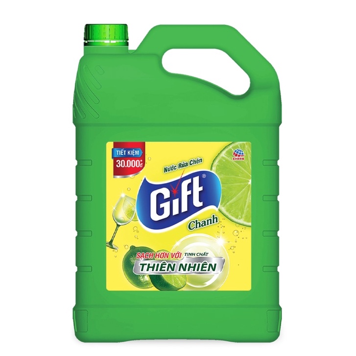 Nước rửa chén Gift 3kg8 Chanh rửa sạch chén bát siêu thơm siêu sạch không hại da tay nhiều bọt thiên nhiên