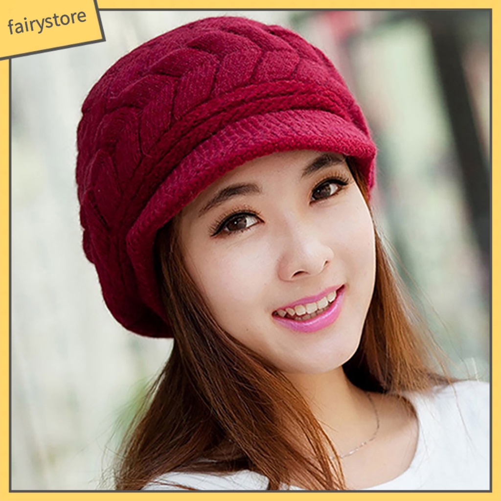 Mũ Beret Dệt Kim Màu Trơn Thời Trang Mùa Đông Cho Nữ