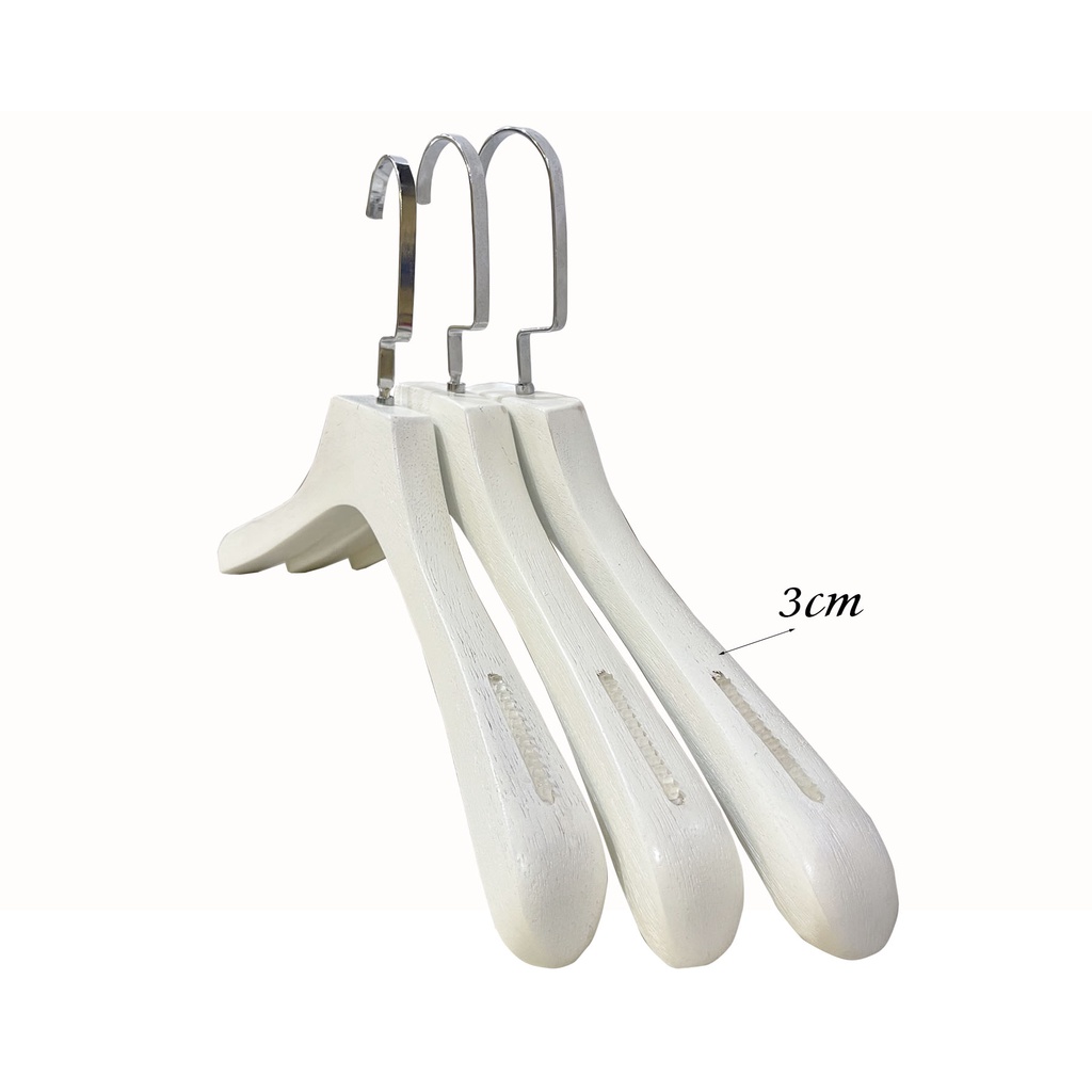 Móc áo gỗ trắng sơn xước, móc treo vest gỗ dày 3cm có đệm vai ( 1 móc )