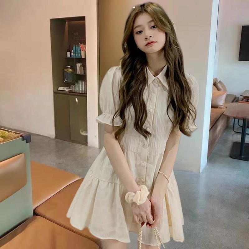 Đầm Ngắn Tay Phồng Họa Tiết Kẻ Sọc Thời Trang Mùa Hè 2022 Mới