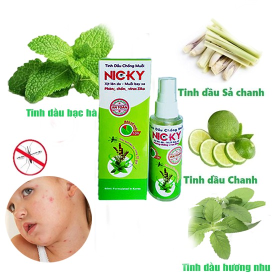 TINH DẦU THẢO DƯỢC XUA MUỖI NICKY XỊT TRÊN DA - chai 60ml