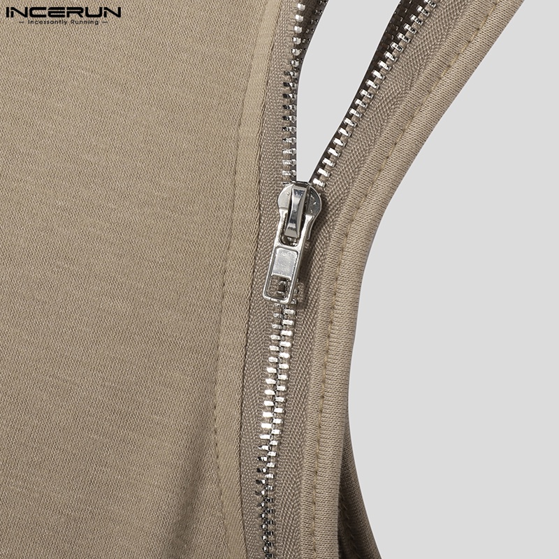 Áo ba lỗ INCERUN cho nam có khóa kéo 3 màu sắc thời trang