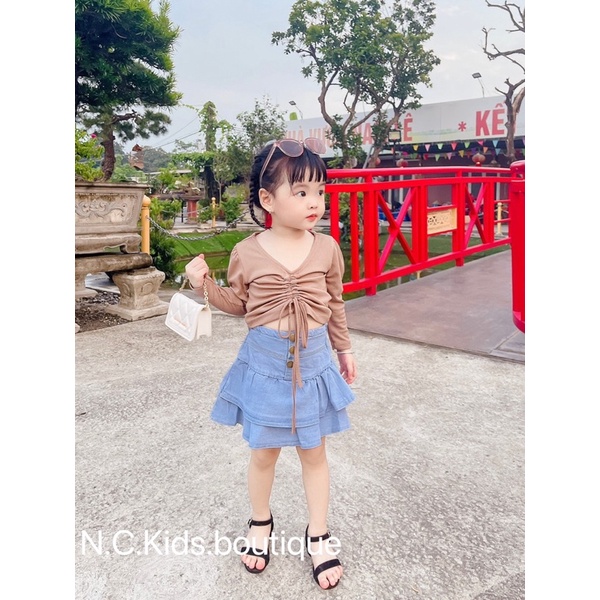 Set áo rút dây cv jean cho bé gái