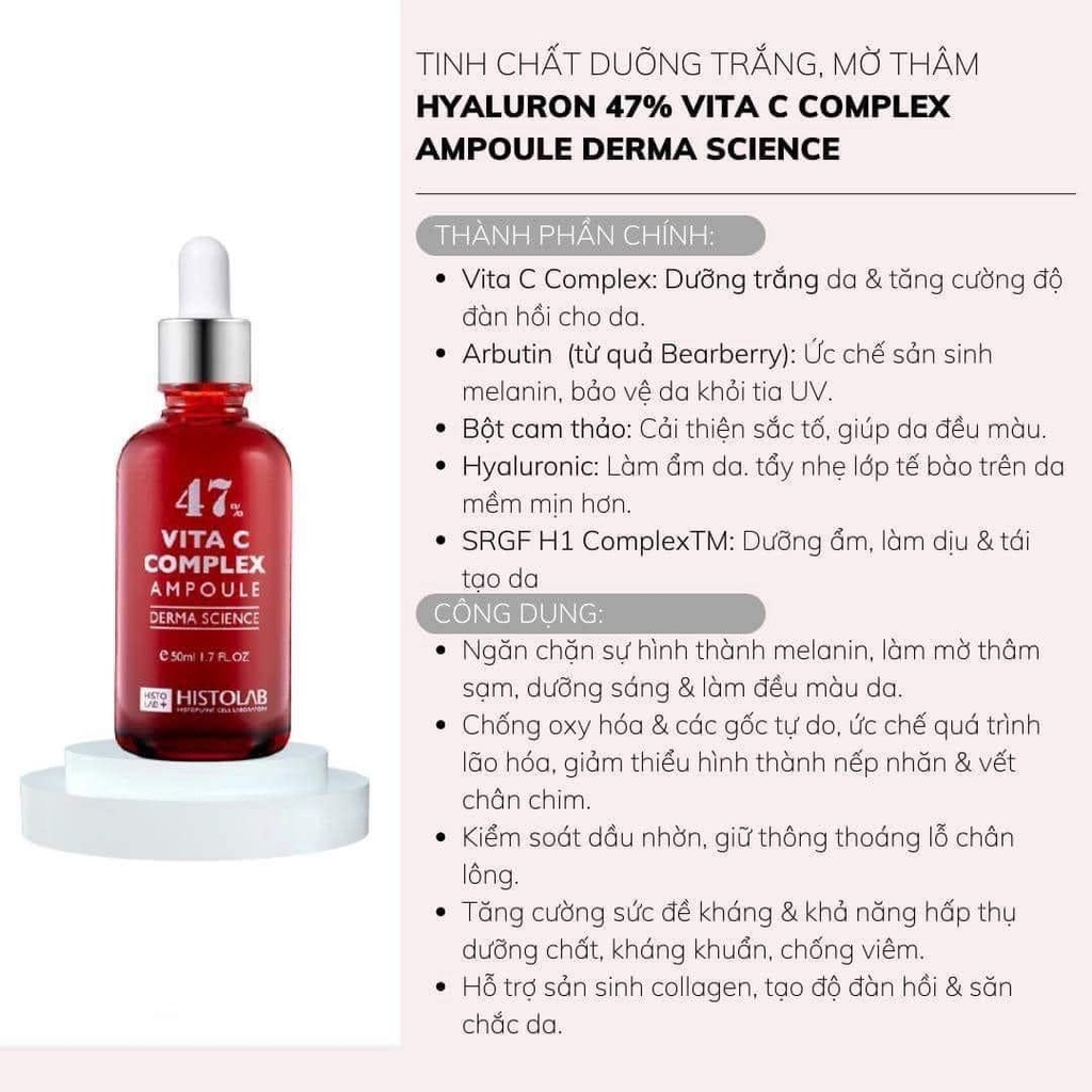 Serum Dưỡng Trắng Sáng Da Histolab Vita C Complex Ampoule 47% Chống lão hóa, không cồn 50ml