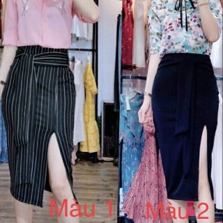 CHÂN VÁY BÚT CHÌ DÁNG DÀI ĐAI LIỀN, XẺ TRƯỚC (40_65 kg)