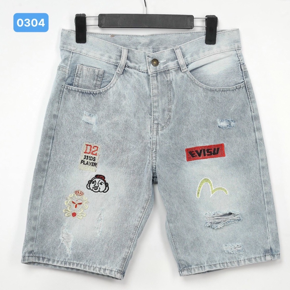 Quần ngố  jean nam co giãn chất bò dễ phối đồ màu xanh nhạt rách OBOKFASHION cao cấp phong cách hàn quốc QJN0304