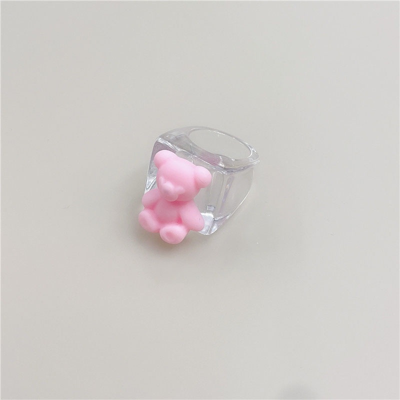 Nhẫn nhựa acrylic hình gấu nhiều màu sắc thời trang cho nữ