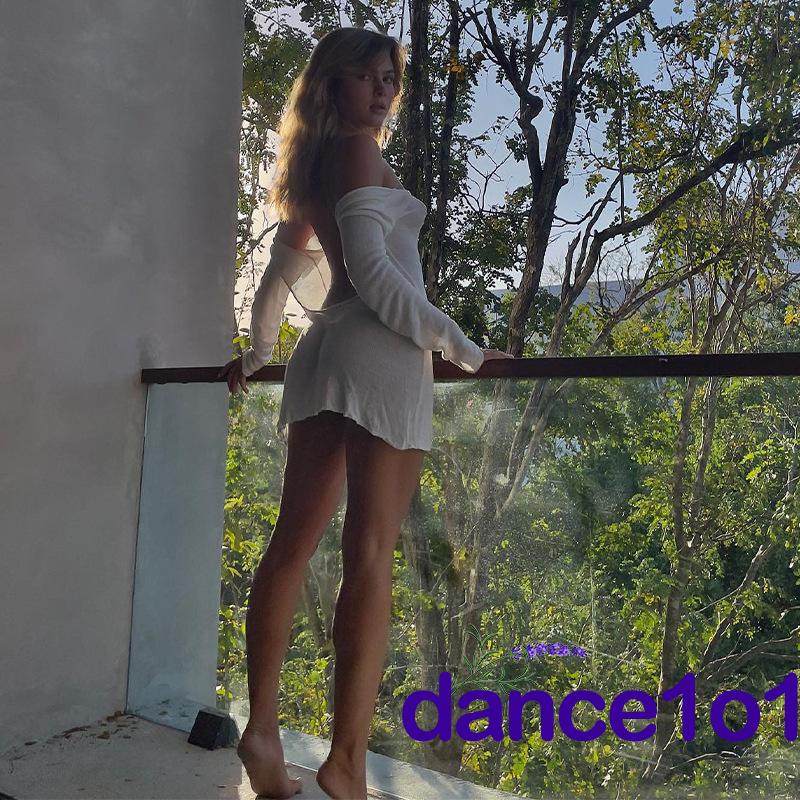 Đầm Khiêu Vũ1O1-Đầm Hở Lưng Cổ Thuyền Tay Dài Dệt Kim Cho Nữ