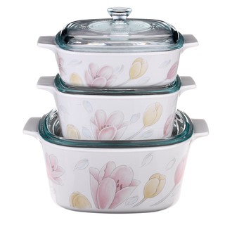 Bộ 3 nồi thủy tinh Pháp Vuông Corningware Elegant City A-140-EC