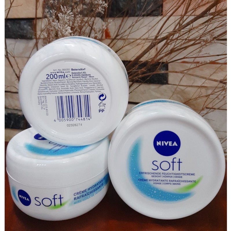 Kem dưỡng ẩm Nivea Soft ĐỨC, dưỡng ẩm chuyên sâu, chống nẻ chống khô mốc, giúp làm mềm mịn, sáng da, 200ml