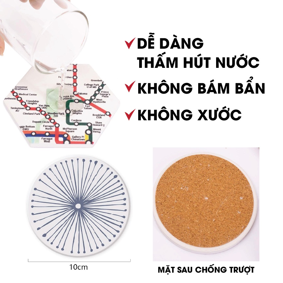 Lót ly miếng lót cốc gốm non thấm nước decor trang trí quán cafe nội thất quầy bar nhà hàng phòng ăn 2023