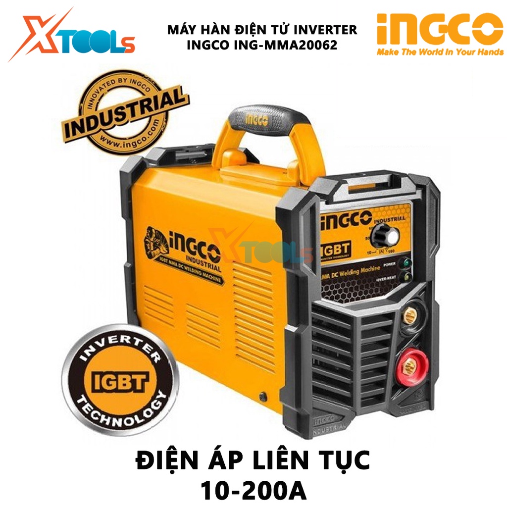 Máy hàn điện tử Inverter INGCO ING-MMA20062 | Máy hàn que điện tử Điện áp ra tối đa 200A Công nghệ IGBT Inverter Điện th