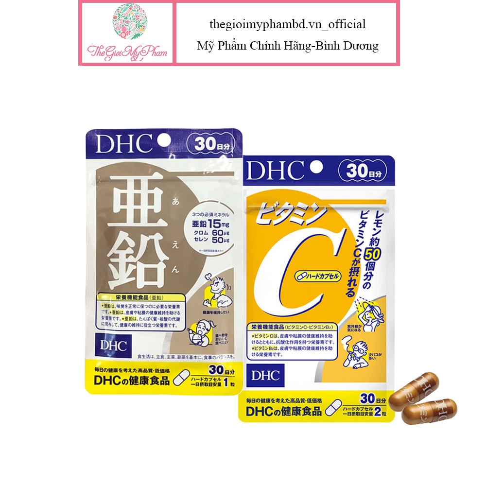 Bộ Đôi Vừa Giảm Mụn Vừa Mờ Thâm DHC Viên Uống Kẽm và Vitamin C (Gói 30 ngày)