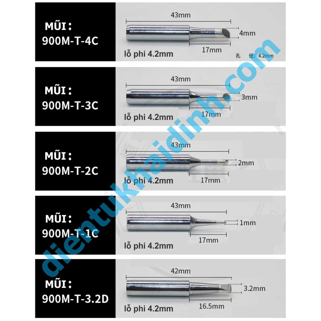 [Mã ELFLASH3 hoàn 10K xu đơn 20K] Đầu/Mũi mỏ hàn HAKKO 900M-T D K C B I dùng cho tay hàn, trạm hàn 936… kde2390