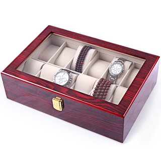 Hộp đựng đồng hồ 12 ngăn bằng gỗ, hộp trưng bày đồng hồ trang sức