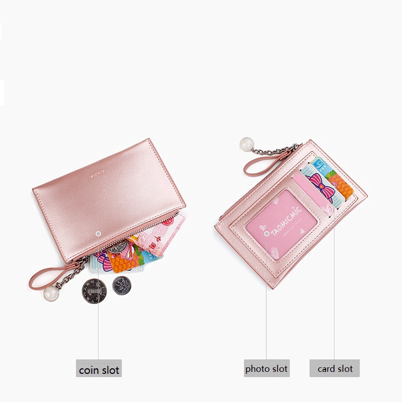 Ví da PU mini màu trơn thiết kế khóa kéo xinh xắn tiện lợi | BigBuy360 - bigbuy360.vn