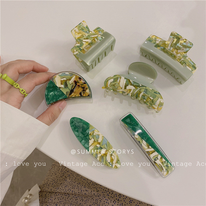 Kẹp Tóc Họa Tiết Hình Cá Mập Màu Xanh Lá Phong Cách Retro Hàn Quốc Xinh Xắn Cho Nữ