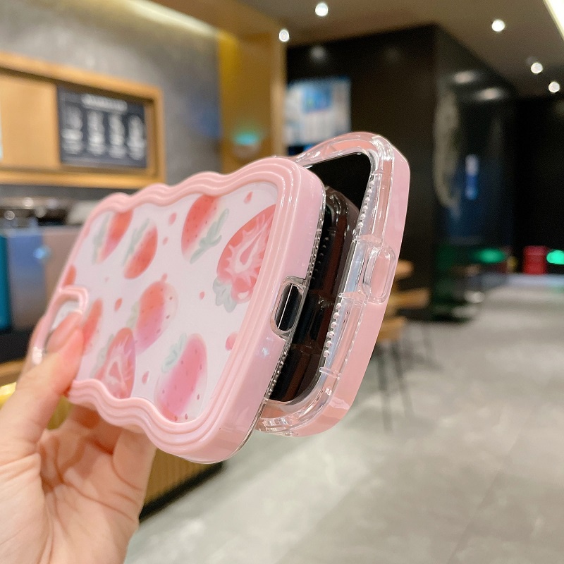 Ốp Điện Thoại Màu Hồng Họa Tiết Dâu Tây Gợn Sóng 2 Trong 1 Chống Rơi Cho iPhone 11 12 13 Pro MAX X XR XS MAX