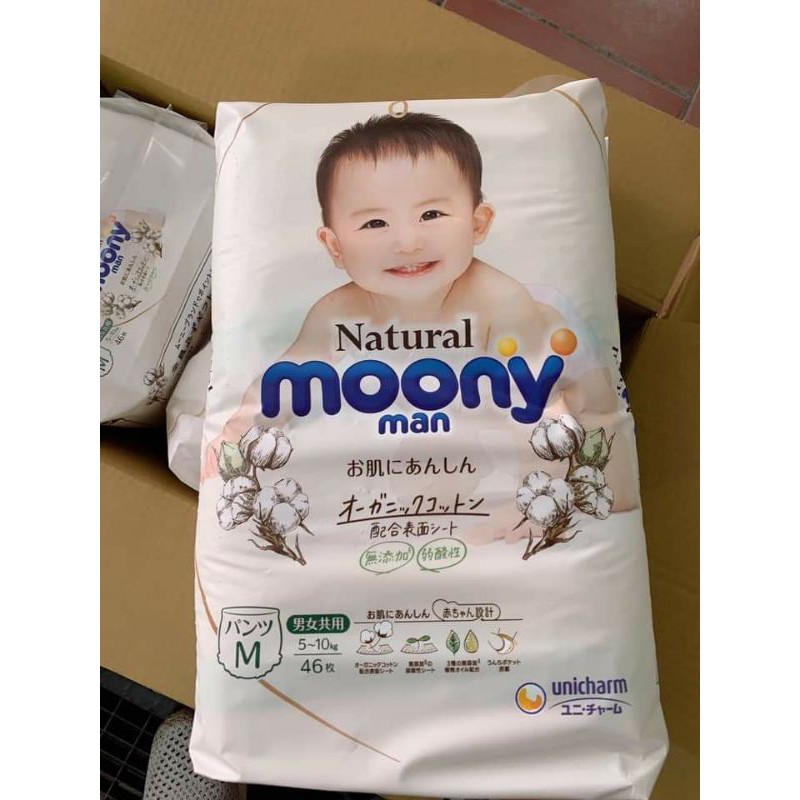 Tã/Bỉm dán/quần Moony Natural NB63/S58/M46/L36/XL32