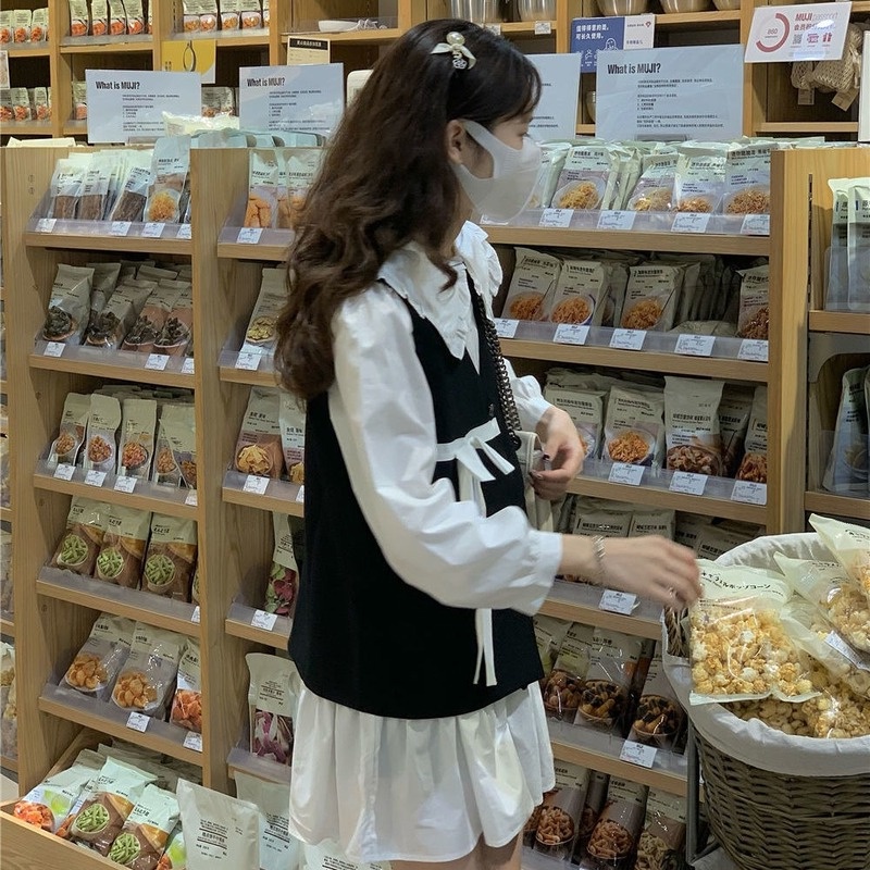 Đầm Trắng Dài Tay Cổ Búp Bê Phong Cách Hàn Quốc Cho Nữ