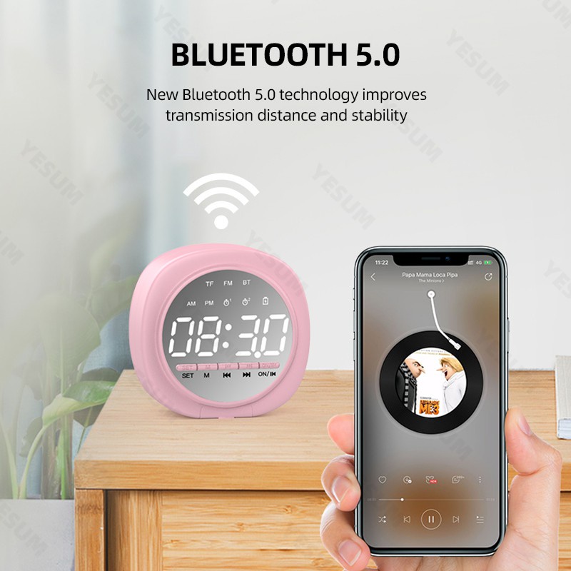 Loa Bluetooth Không Dây Tích Hợp Đồng Hồ Báo Thức Màn Hình Led