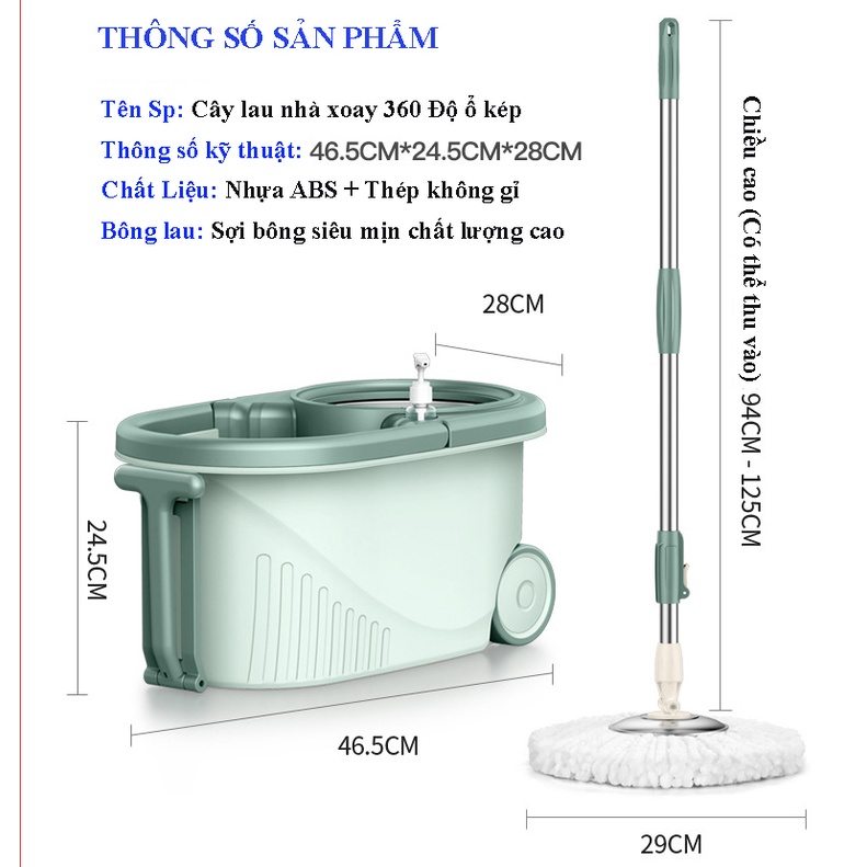 Bộ Chổi Lau Nhà, Chổi Lau Nhà Tự Vắt, Chổi Lau Nhà Xoay 360 Độ, Tặng Kèm Một Bông Lau - MOPPRO05