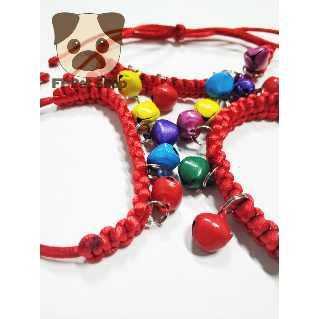 Vòng Cổ Cho Chó Mèo Siêu Dễ Thương Chỉ Đỏ Vàng 5 Chuông Màu