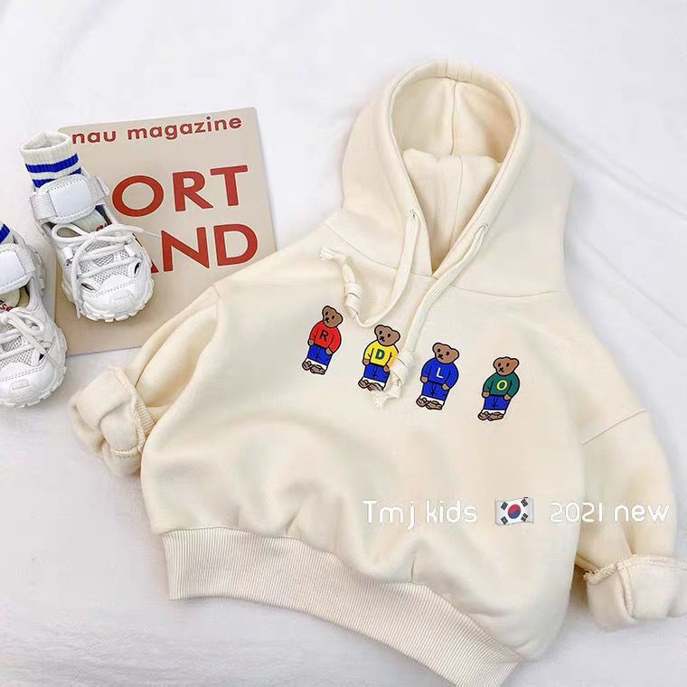 MNGRL Áo Hoodie Thun Dài Tay In Hoạt Hình Thời Trang Hàn Quốc Cho Trẻ Em