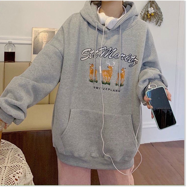 ( BIG SALE) ÁO HOODIE NAM, NỮ CHUI ĐẦU CÓ MŨ IN HÌNH CON NAI, CHẤT VẢI NỈ NGOẠI KHÔNG LO XÙ, LÊN FORM CỰC XINH NHƯ HÌNH