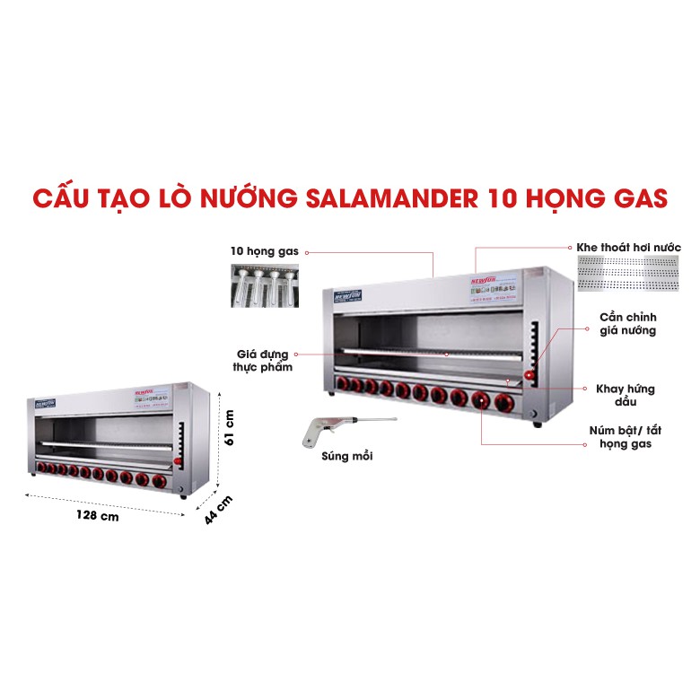 Lò nướng thực phẩm không khói Salamander 10, lò nướng đa năng họng bằng gas NEWUSN  hàng chính hãng