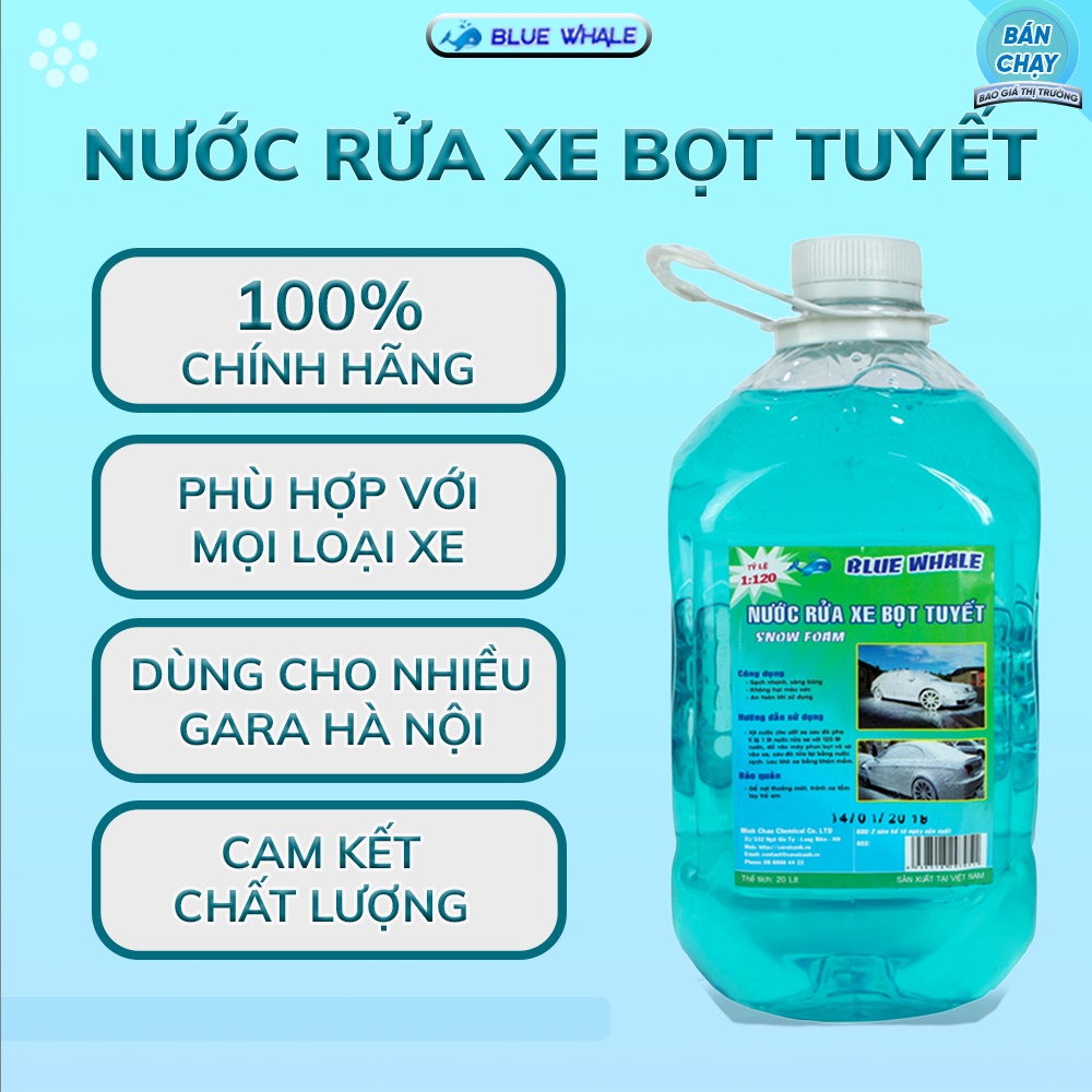 Nước rửa xe bọt tuyết đậm đặc chính hãng BlueWhale 2 lít, pha tỉ lệ 1:40, tạo bọt tuyết trắng, sử dụng nhiều trong gara