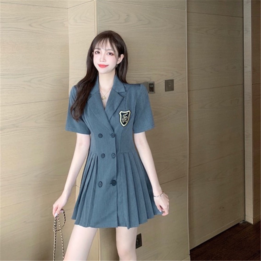 Chân váy ngắn xếp ly hai hàng nút màu đen thời trang mùa hè cho nữ