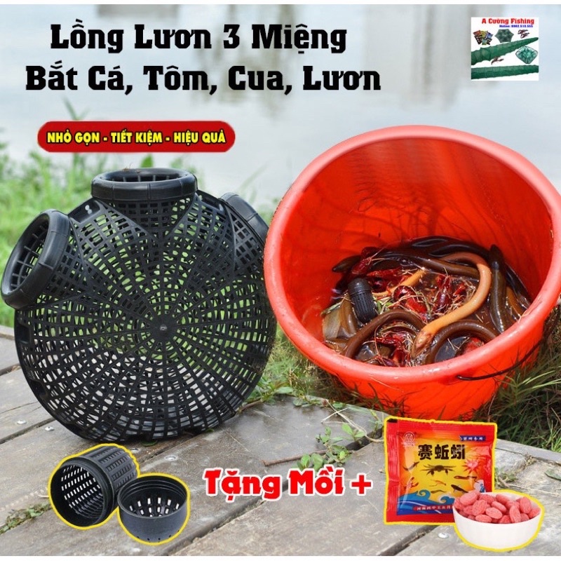 Lồng Bẫy Tôm Cua Lươn Cá 3 Cửa - Phiên Bản 2023 + Tặng Mồi