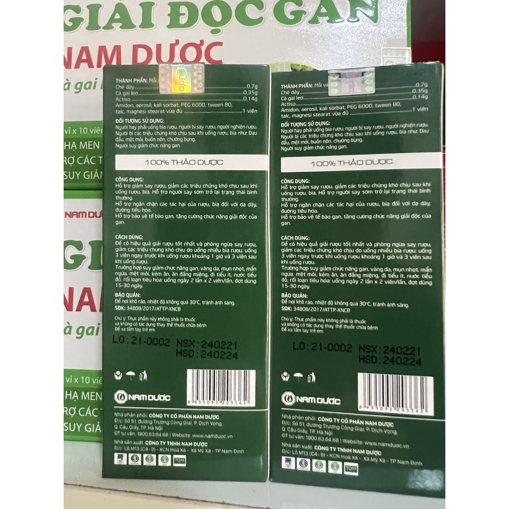 VIÊN GIẢI RƯỢU NAM DƯỢC - HỘP 1 VỈ X 6 VIÊN - giảm say, mệt mỏi khi uống bia rượu