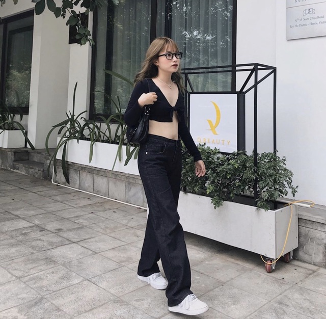 Áo Croptop Ôm Body Tay Dài Sexy Thắt Nơ Ngực Sang Chảnh Đi Chơi, Đi Bar Sang Chảnh -JESSIE TOP | BigBuy360 - bigbuy360.vn