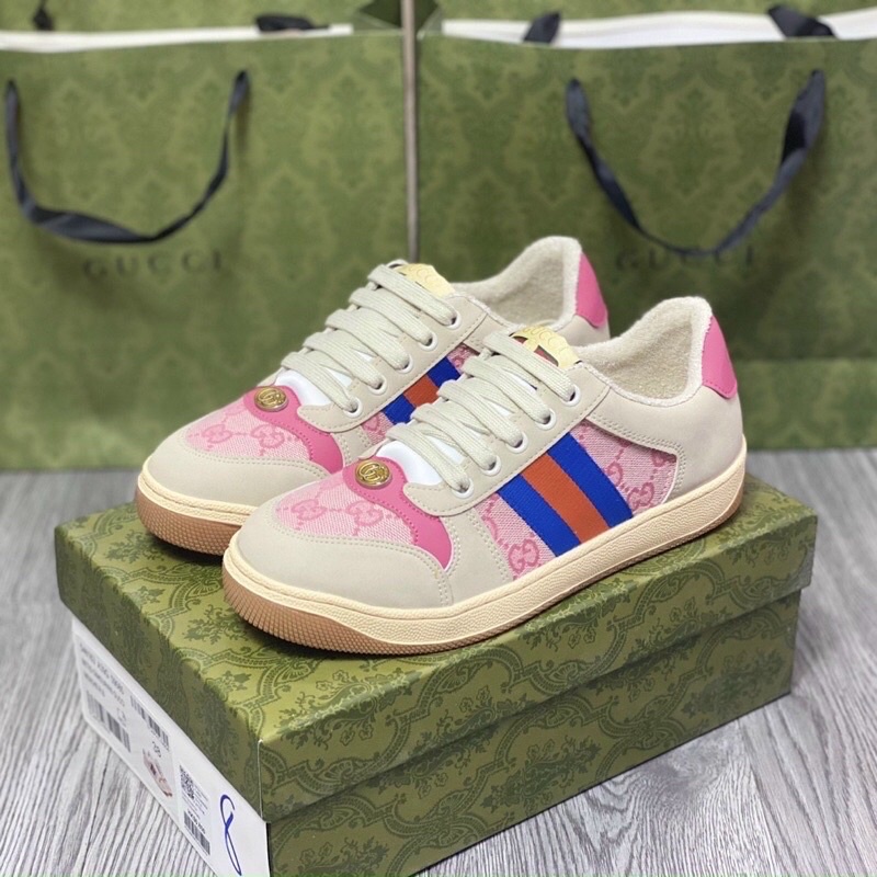 GIÀY GU.CI SCREENER LEATHER PINK HẢI TÚ [ bản nâng cấp ]