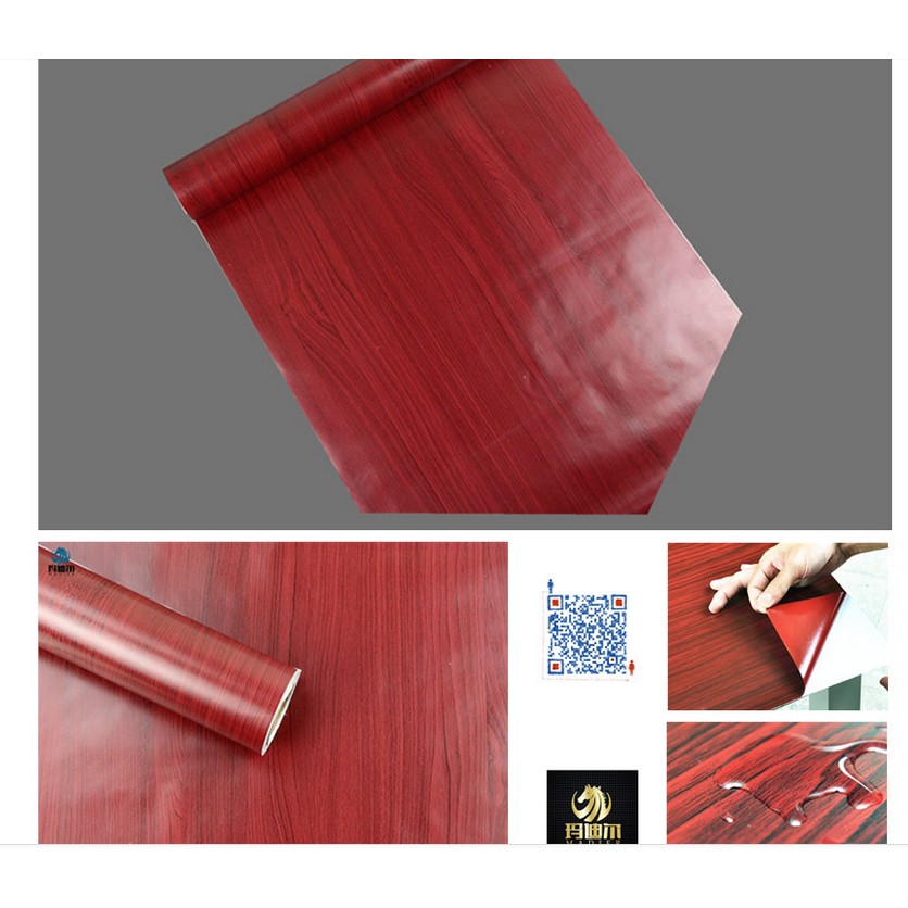 Decal giấy dán tường giả ván nâu đỏ khổ 45cm keo sẵn