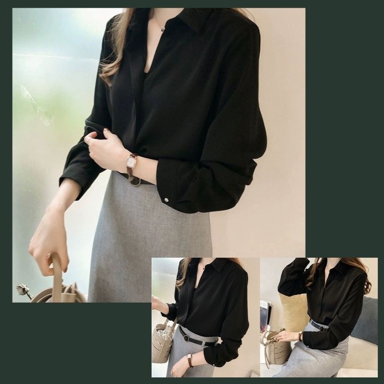Áo Sơ Mi Nữ Lụa Cao Cấp 👚 áo sơ mi cổ đức, Phong Cách Hàn Quốc🌈 | BigBuy360 - bigbuy360.vn