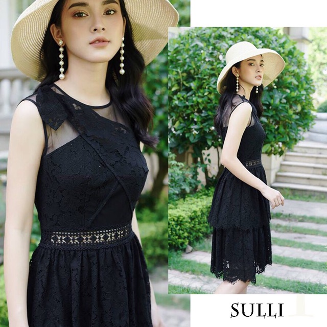 Đầm dự tiệc ren tầng vai cách điệu