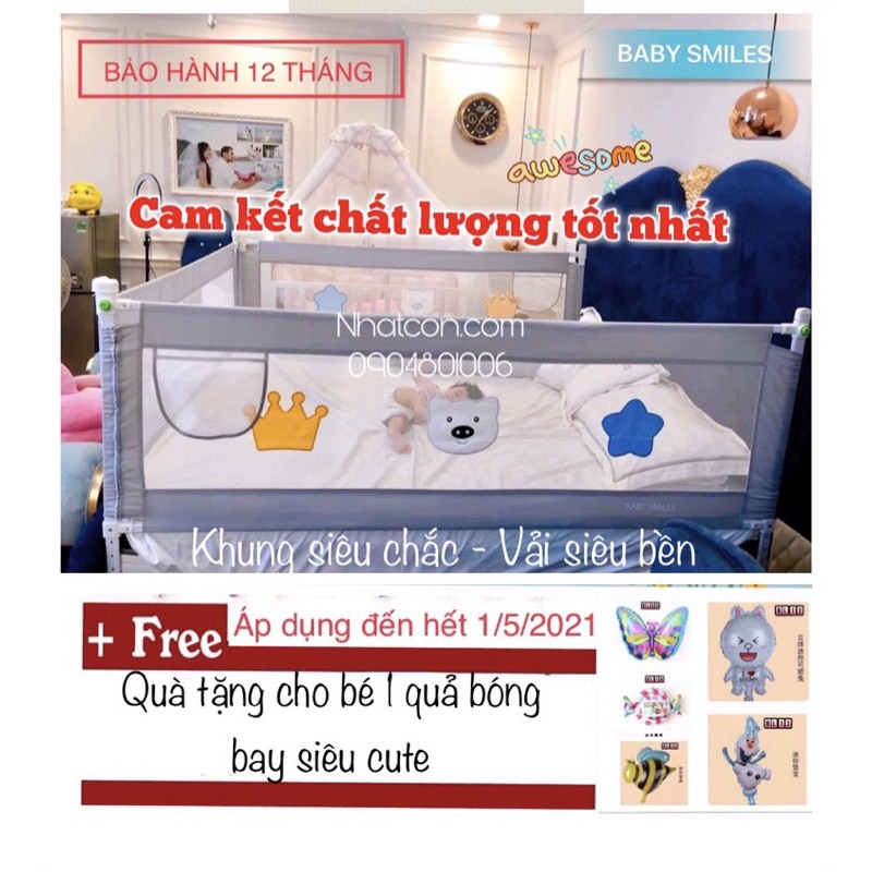 THANH CHẮN GIƯỜNG BABY SMILES CAO CẤP ĐỘ CAO 68-90CM